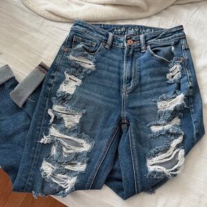 American Eagle Outfitters Distressed Dark Blue Boyfriend Jeans